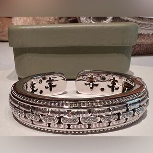 Judith Ripka 925 Sterling Silver CZ Panther Link Hinged Cuff Bracelet